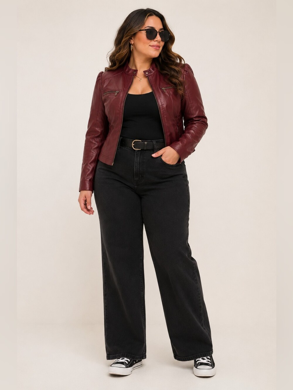 New Look Women's Wine Faux Leather Moto Jacket